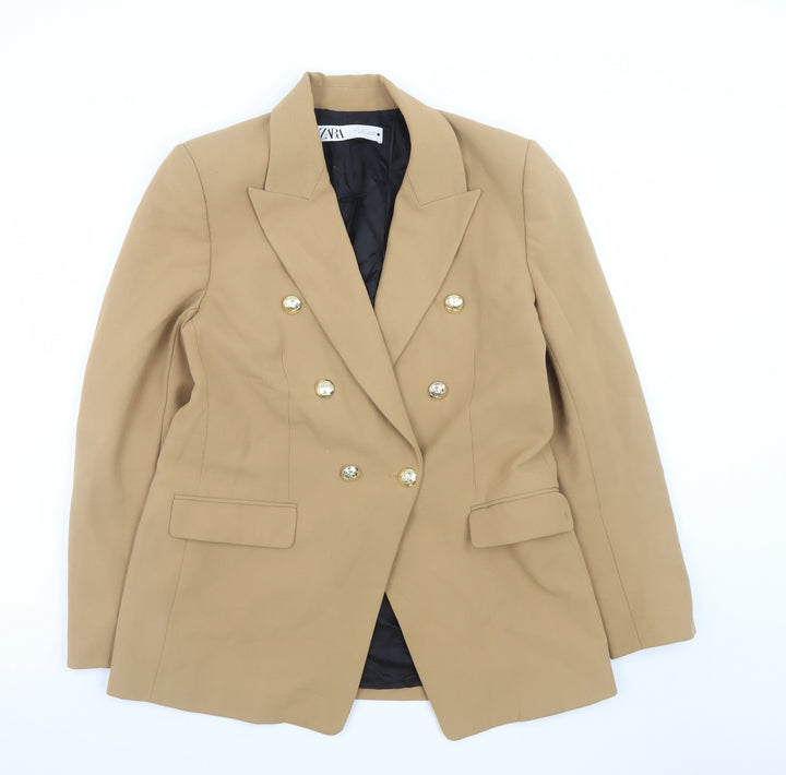Zara Women Beige Blazer Size 12 Double Breasted Classic Work Jacket