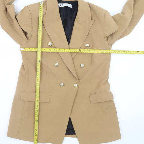 Zara Women Beige Blazer Size 12 Double Breasted Classic Work Jacket