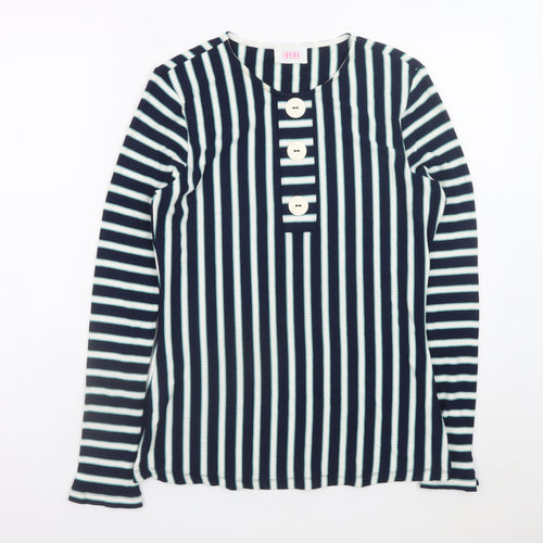 Savida Women’s Blue Striped Long Sleeve Crew Neck Button T-Shirt Size 14