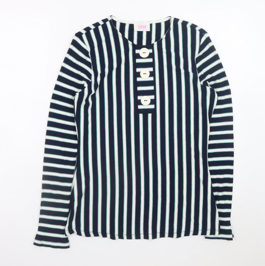 Savida Women’s Blue Striped Long Sleeve Crew Neck Button T-Shirt Size 14