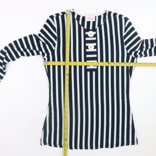 Savida Women’s Blue Striped Long Sleeve Crew Neck Button T-Shirt Size 14