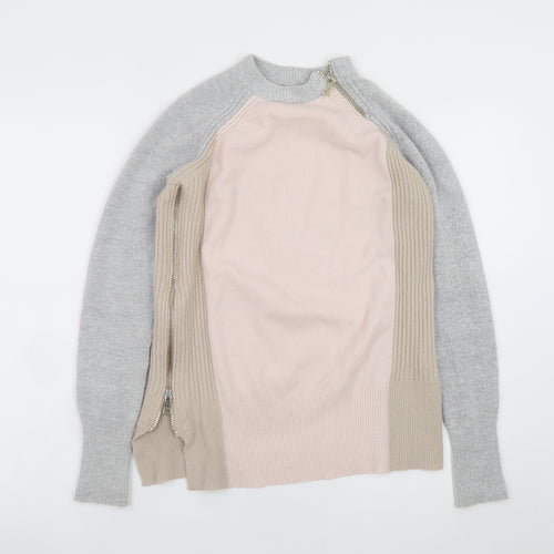 River Island Women's Beige Crew Neck Zip Detail Jumper Size 8