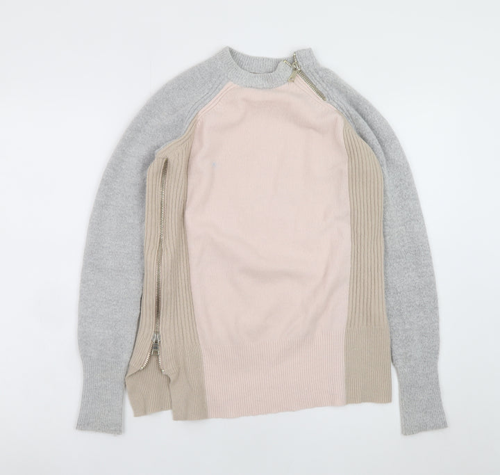River Island Women's Beige Crew Neck Zip Detail Jumper Size 8