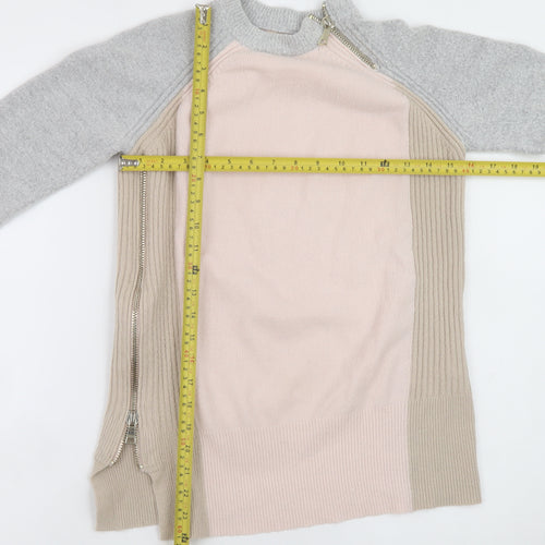 River Island Women's Beige Crew Neck Zip Detail Jumper Size 8