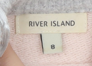 River Island Women's Beige Crew Neck Zip Detail Jumper Size 8