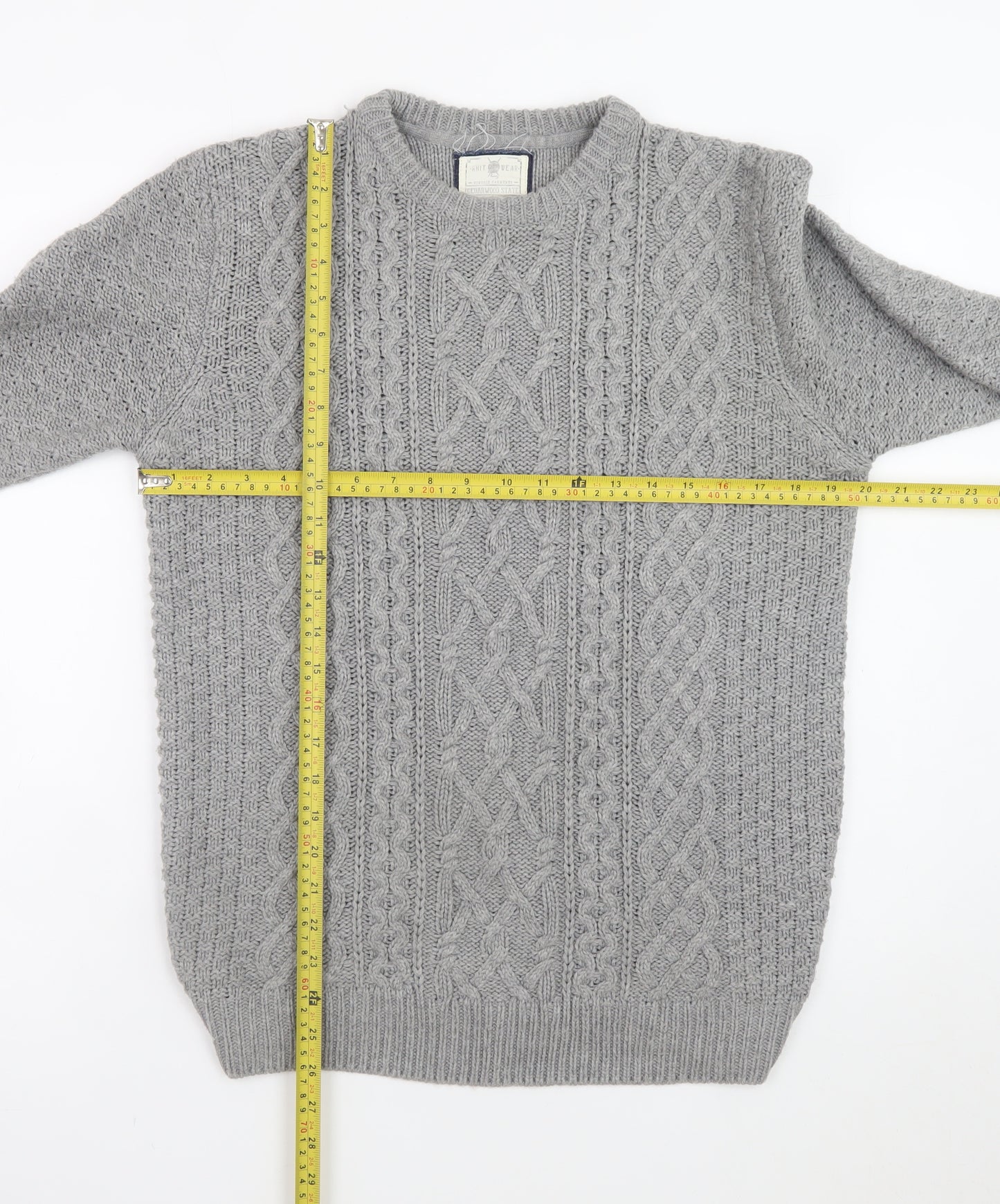 Cedarwood State Women's Grey Cable-Knit Acrylic Jumper Size S