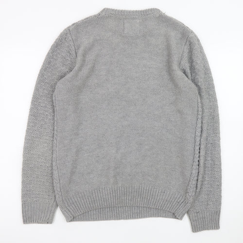 Cedarwood State Women's Grey Cable-Knit Acrylic Jumper Size S