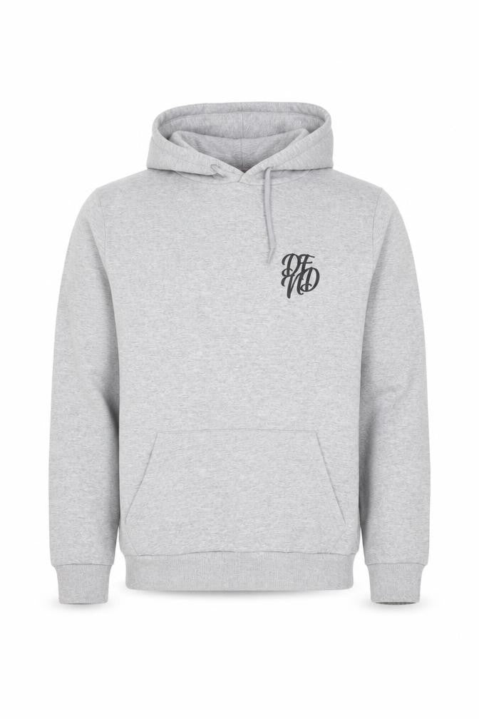 Front view of DFND Men’s Grey Pullover Hoodie M Regular Fit Logo Sweatshirt