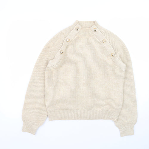 Primark Women’s Beige Mock Neck Button Pullover Jumper XS