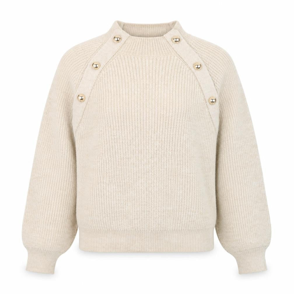 Front view of Primark Women’s Beige Mock Neck Button jumper XS
