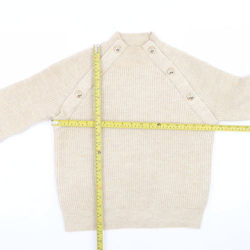 Primark Women’s Beige Mock Neck Button Pullover Jumper XS