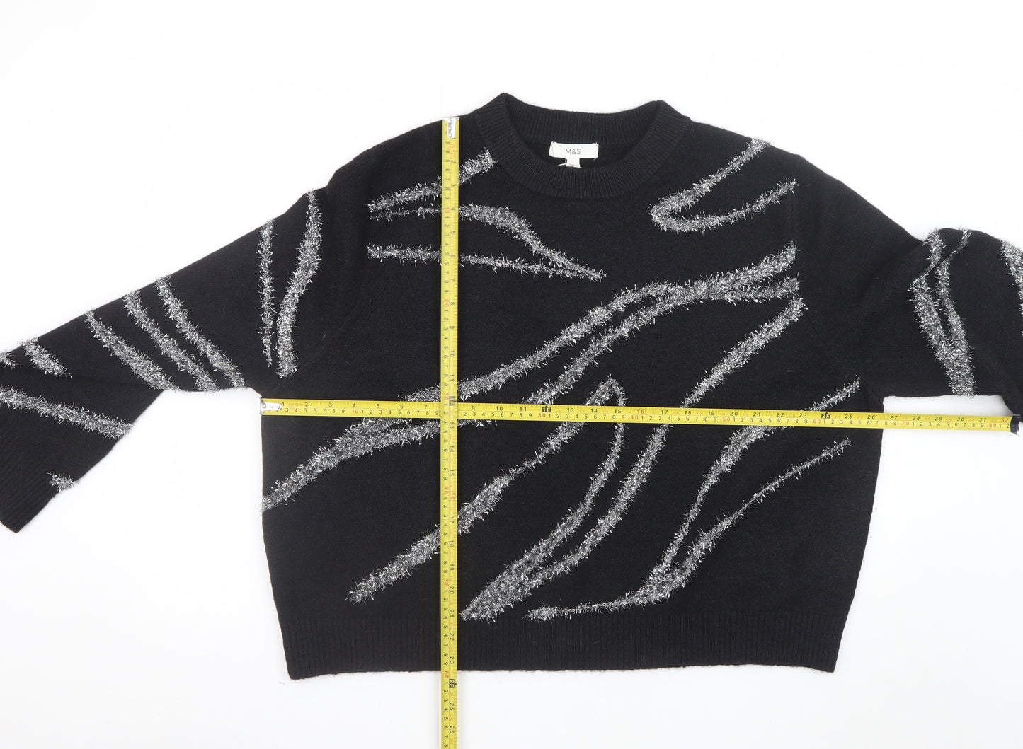 Marks and Spencer Women’s Black Metallic Stripe Knit Jumper XL