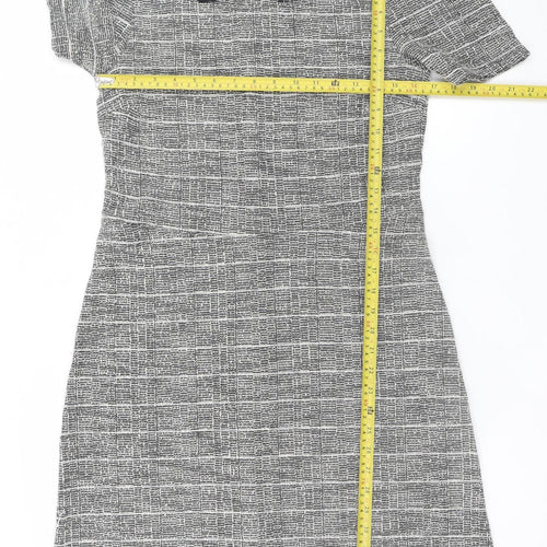 River Island Women Grey Check Shift Dress Size 12 Short Sleeve Lace Collar