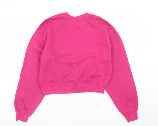 Bershka Women Pink Cropped Pullover Sweatshirt Size S