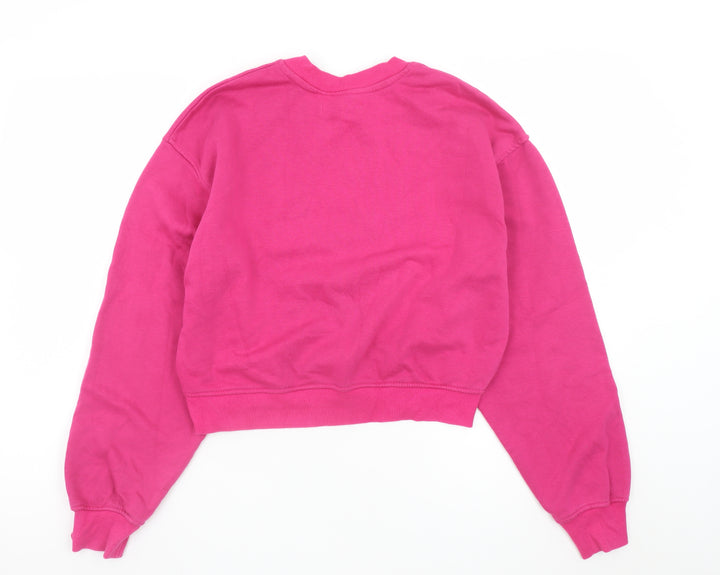 Bershka Women Pink Cropped Pullover Sweatshirt Size S