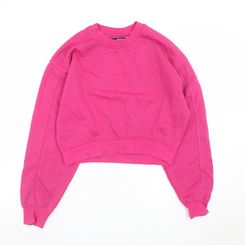 Bershka Women Pink Cropped Pullover Sweatshirt Size S
