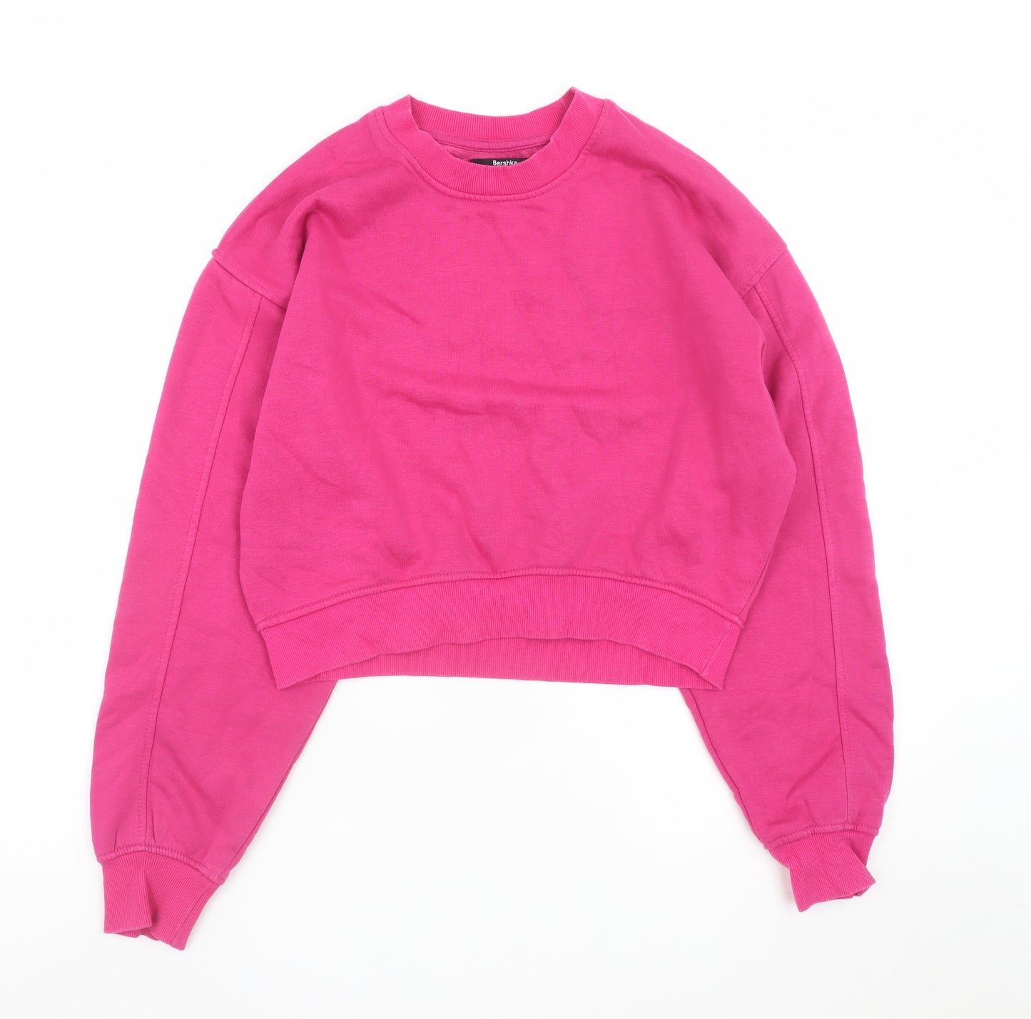 Bershka Women Pink Cropped Pullover Sweatshirt Size S