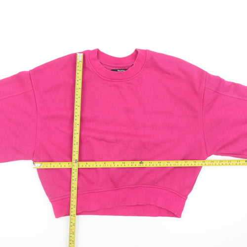 Bershka Women Pink Cropped Pullover Sweatshirt Size S