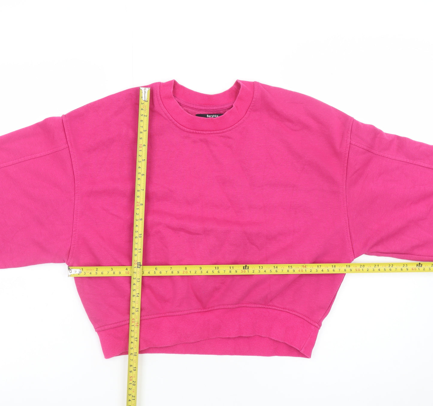 Bershka Women Pink Cropped Pullover Sweatshirt Size S