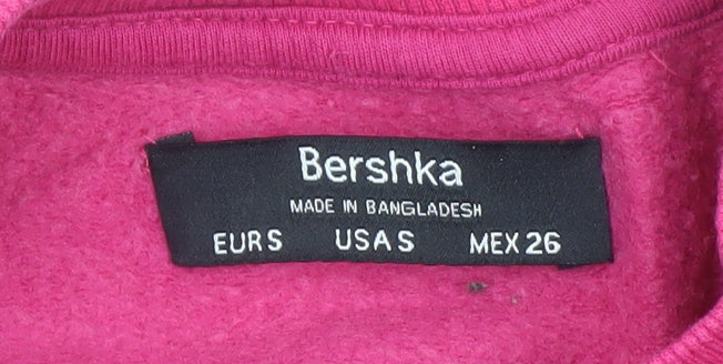 Bershka Women Pink Cropped Pullover Sweatshirt Size S