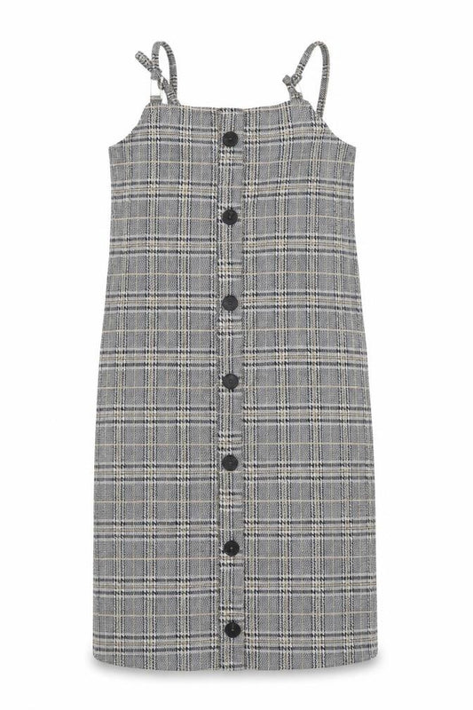 Front view of Primark Teens Grey Check Pinafore Dress 12-14 Adjustable Straps