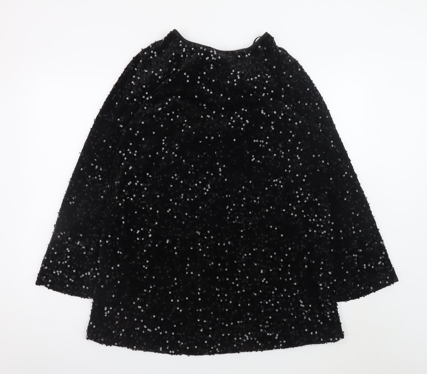 ONLY Women Black Sequin Short Shift Dress XL Long Sleeve