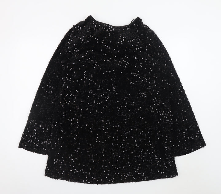 ONLY Women Black Sequin Short Shift Dress XL Long Sleeve