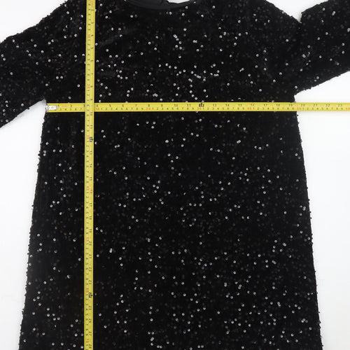 ONLY Women Black Sequin Short Shift Dress XL Long Sleeve