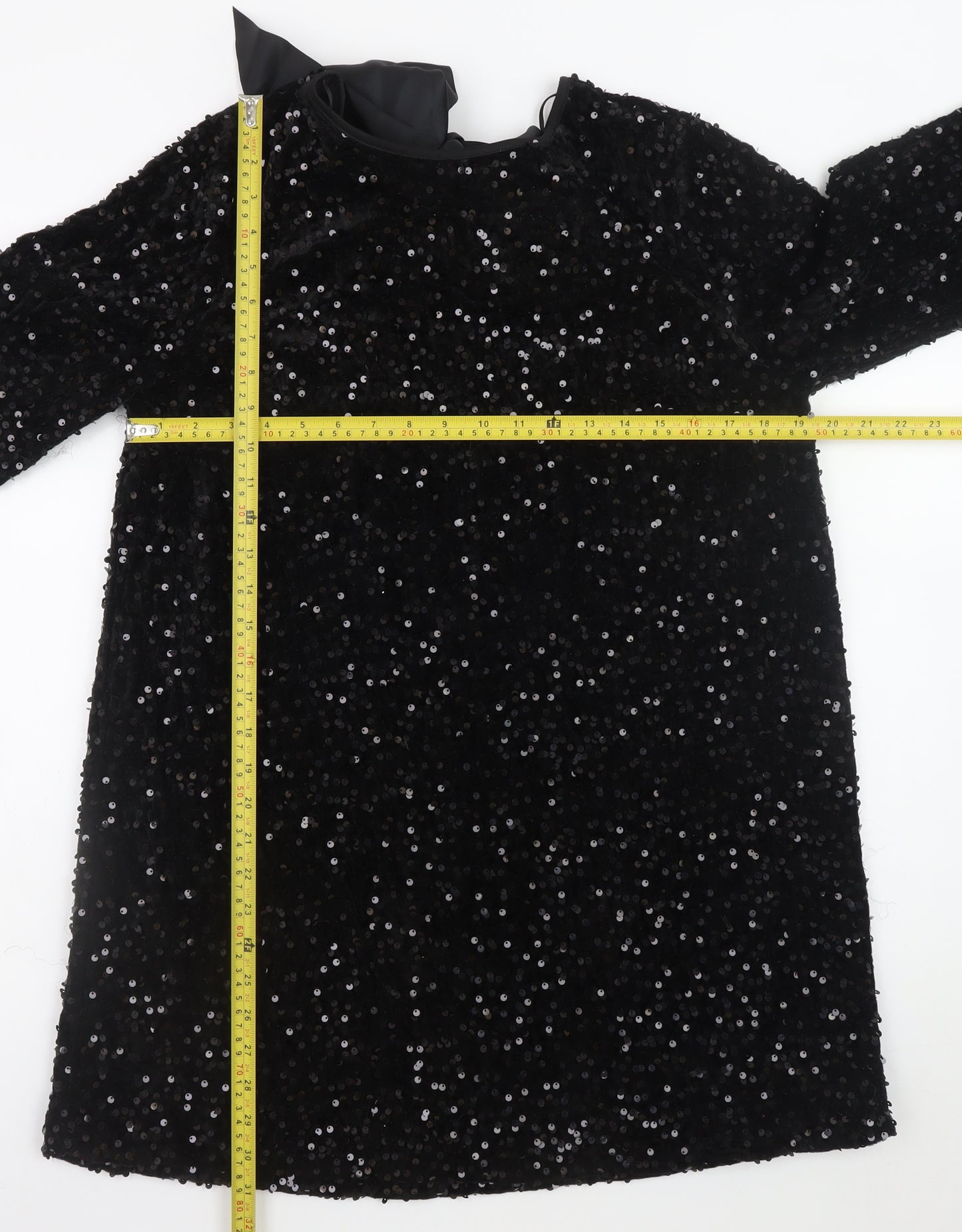 ONLY Women Black Sequin Short Shift Dress XL Long Sleeve