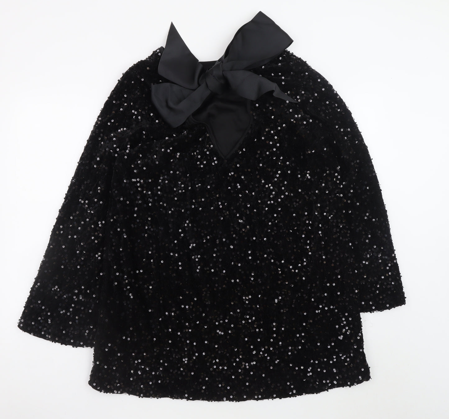 ONLY Women Black Sequin Short Shift Dress XL Long Sleeve