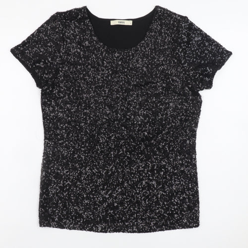 Oasis Women's Black Sequin Short Sleeve Party Top Size S