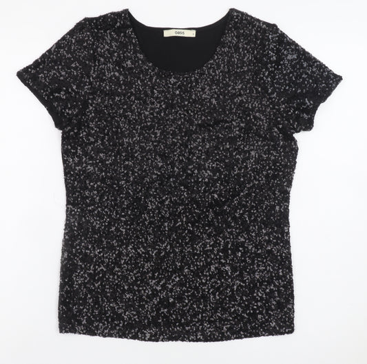 Oasis Women's Black Sequin Short Sleeve Party Top Size S