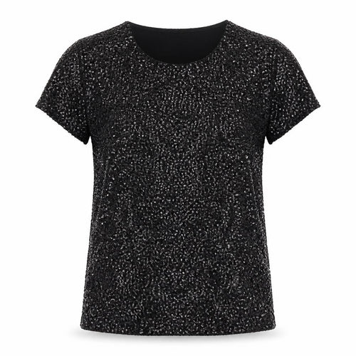 Oasis Women's Black Sequin Short Sleeve Party Top Size S
