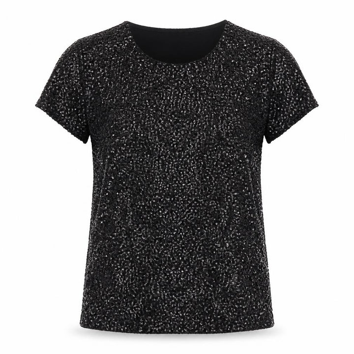 Oasis Women's Black Sequin Short Sleeve Party Top Size S