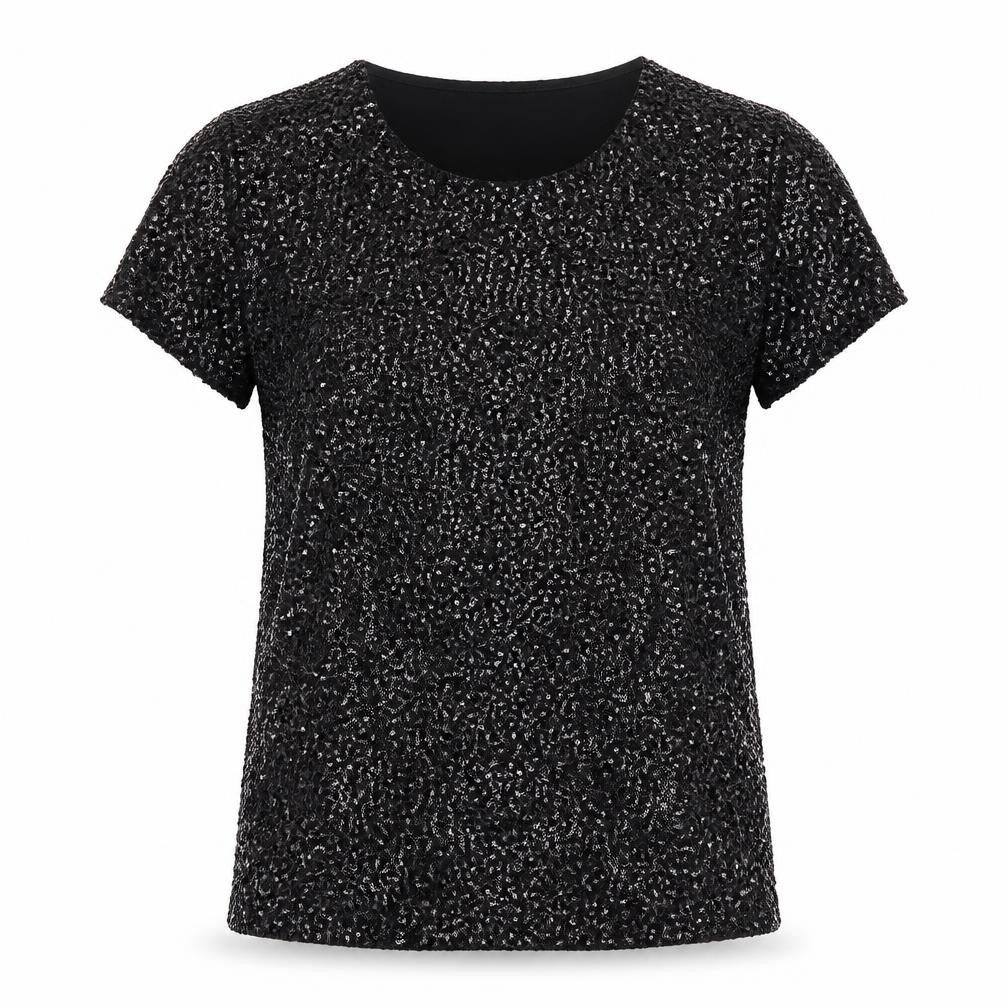 Oasis Women's Black Sequin Short Sleeve Party Top Size S