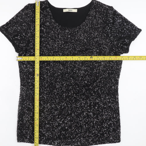 Oasis Women's Black Sequin Short Sleeve Party Top Size S