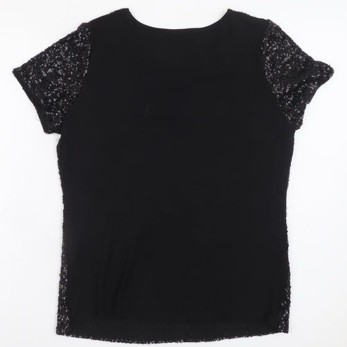 Oasis Women's Black Sequin Short Sleeve Party Top Size S