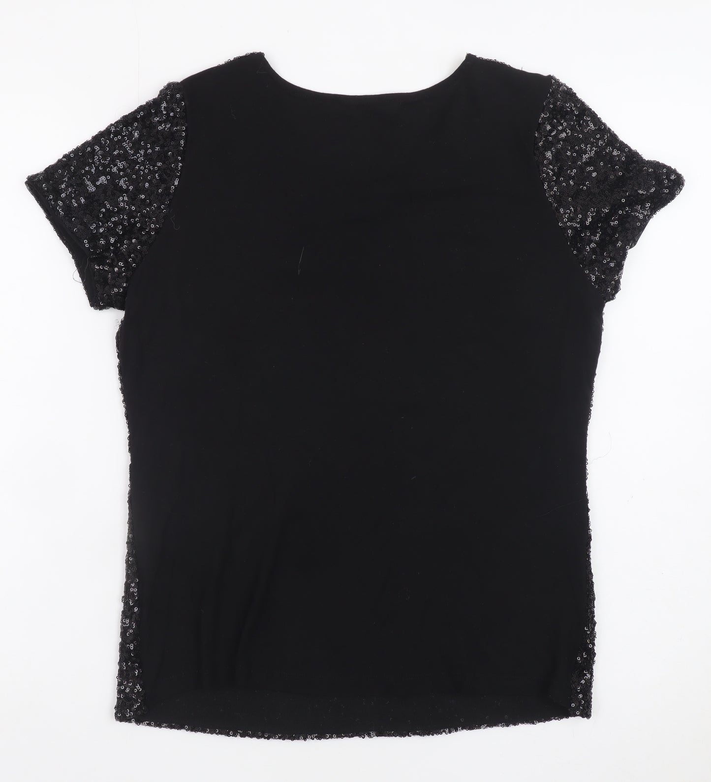 Oasis Women's Black Sequin Short Sleeve Party Top Size S