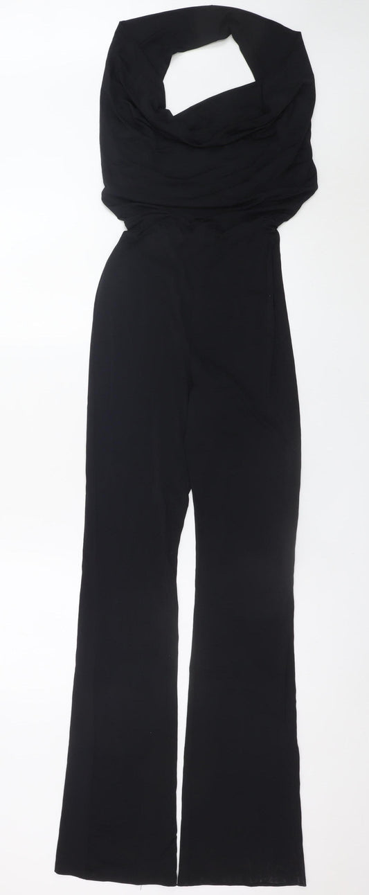 Zara Women's Black Halter Jumpsuit Size 12 Wide-Leg Elegant Evening Wear