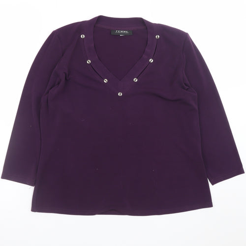 FEMME Women’s Purple V-Neck Studded Blouse Size 18