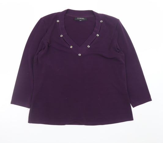 FEMME Women’s Purple V-Neck Studded Blouse Size 18