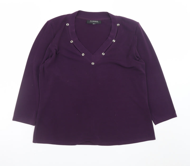 FEMME Women’s Purple V-Neck Studded Blouse Size 18