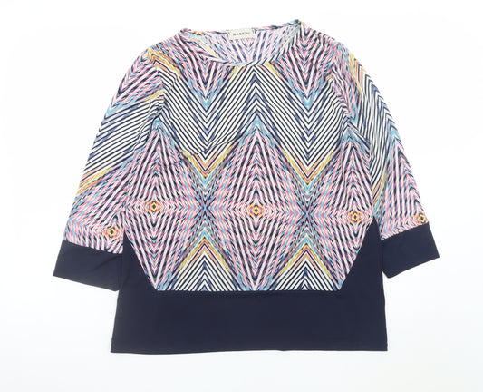 Bassini Women's Multicoloured Geometric 3/4 Sleeve Tunic Top Size 18