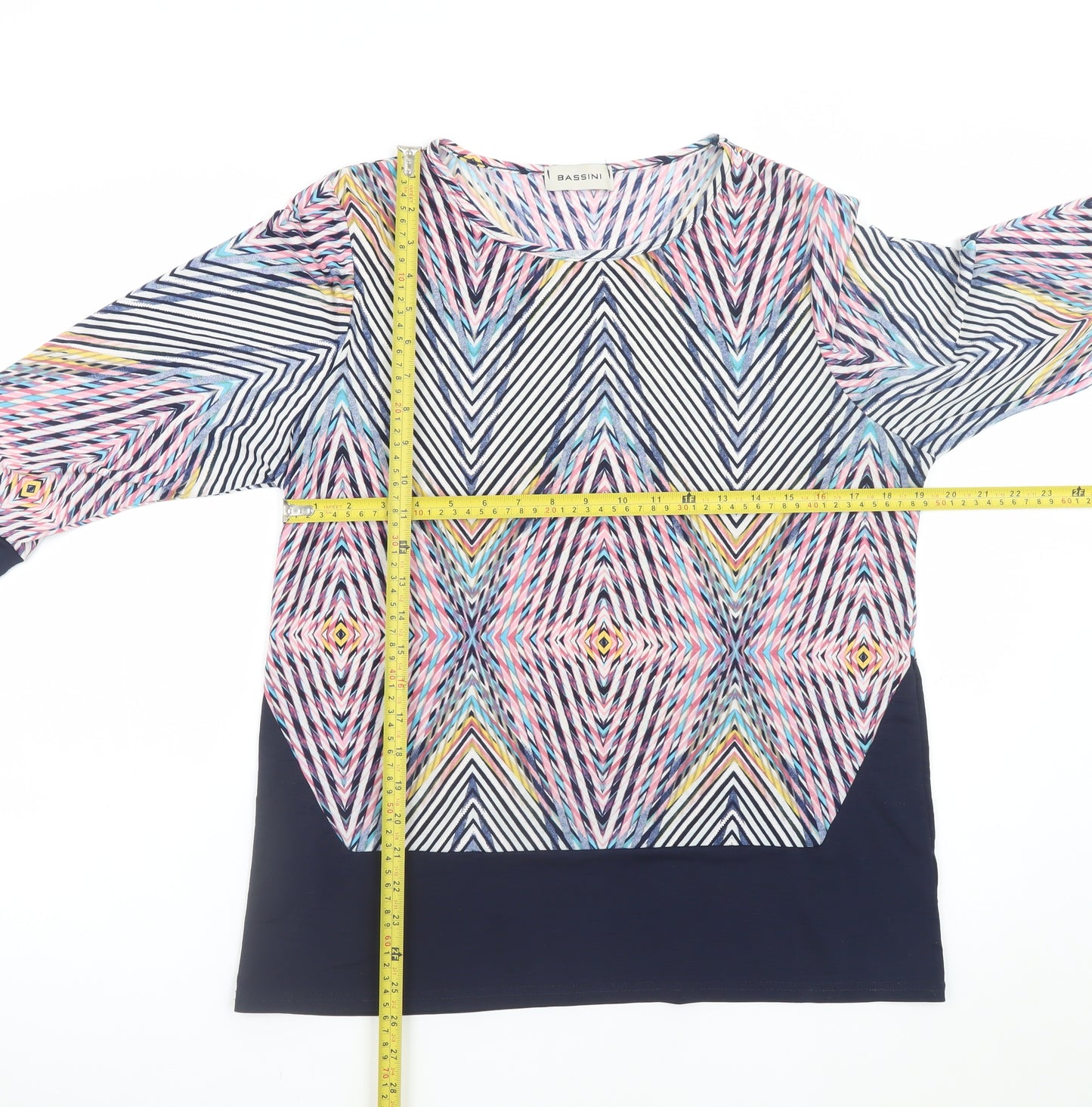 Bassini Women's Multicoloured Geometric 3/4 Sleeve Tunic Top Size 18
