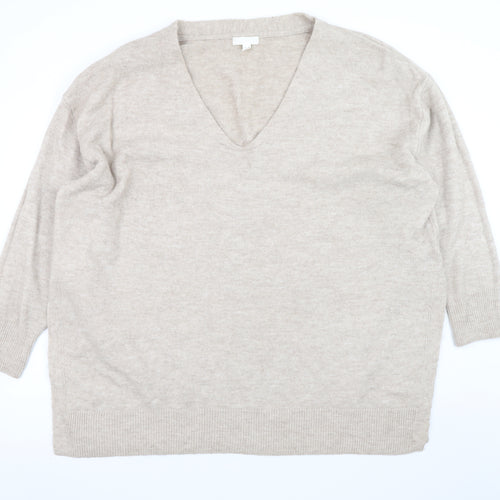 H&M Women Beige V-Neck Long Sleeve Pullover Jumper Size 20