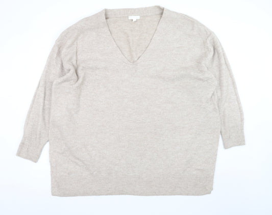 H&M Women Beige V-Neck Long Sleeve Pullover Jumper Size 20