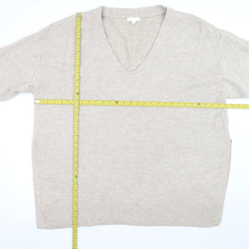 H&M Women Beige V-Neck Long Sleeve Pullover Jumper Size 20
