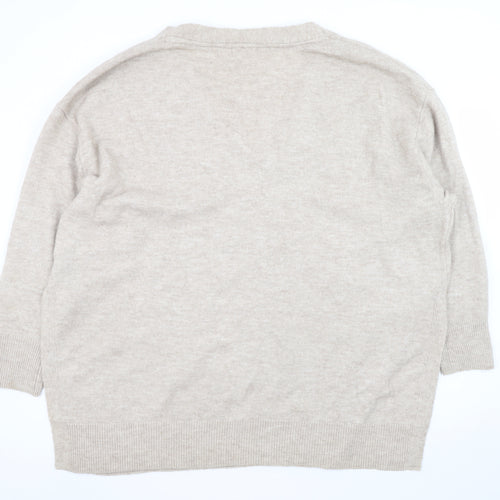 H&M Women Beige V-Neck Long Sleeve Pullover Jumper Size 20