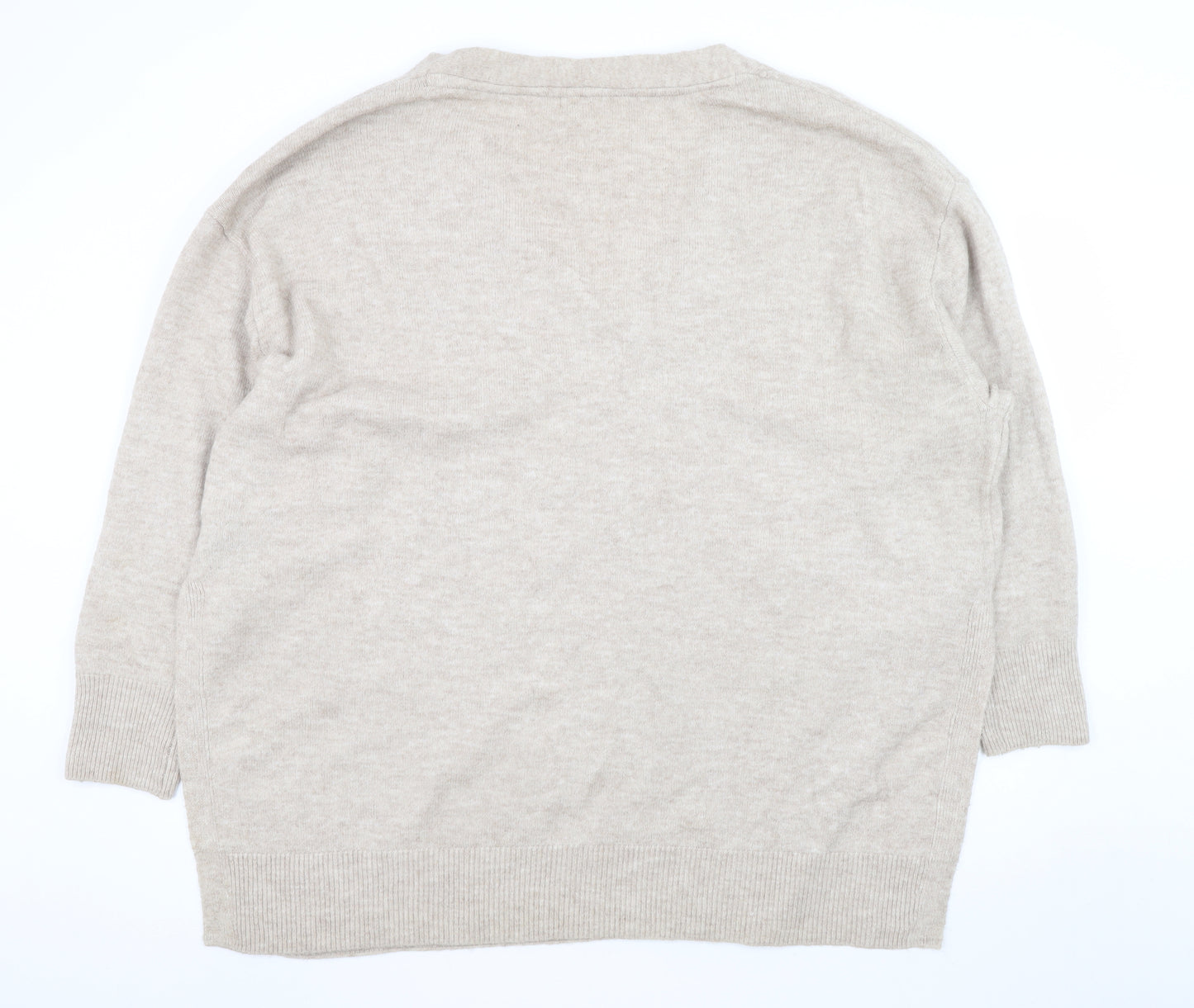 H&M Women Beige V-Neck Long Sleeve Pullover Jumper Size 20