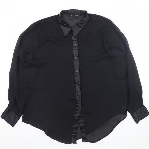 Natural Feeling Women’s Black Size 12 Collared Chiffon Blouse